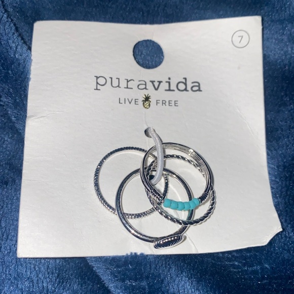 Pura Vida Silver Shell Ring Stack - Brass Base Band, Rhodium Plating - Picture 4 of 7